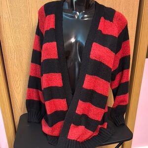 Lane Bryant Red and Black Striped Cardigan